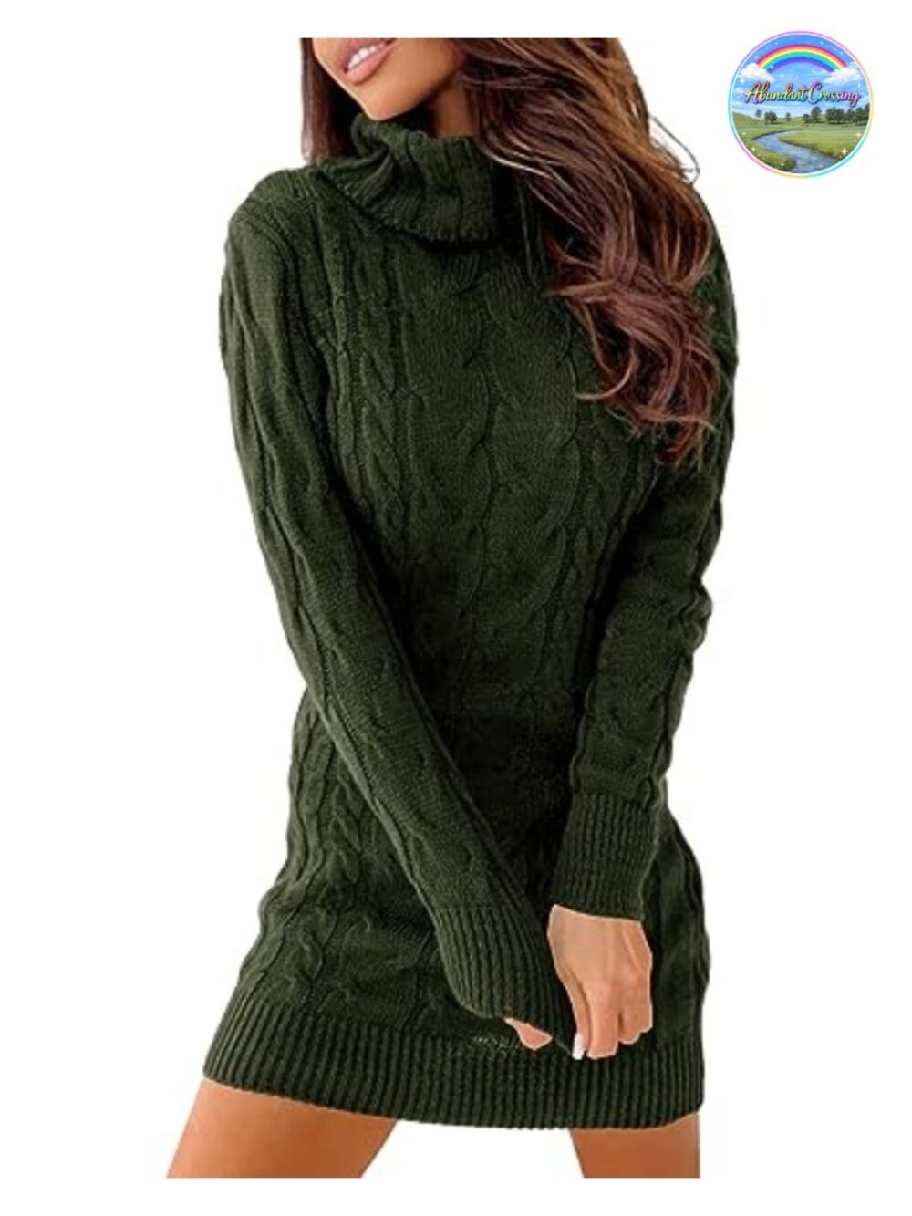 Cable Knit Long Sleeve Turtleneck Bodycon Sweater Dress